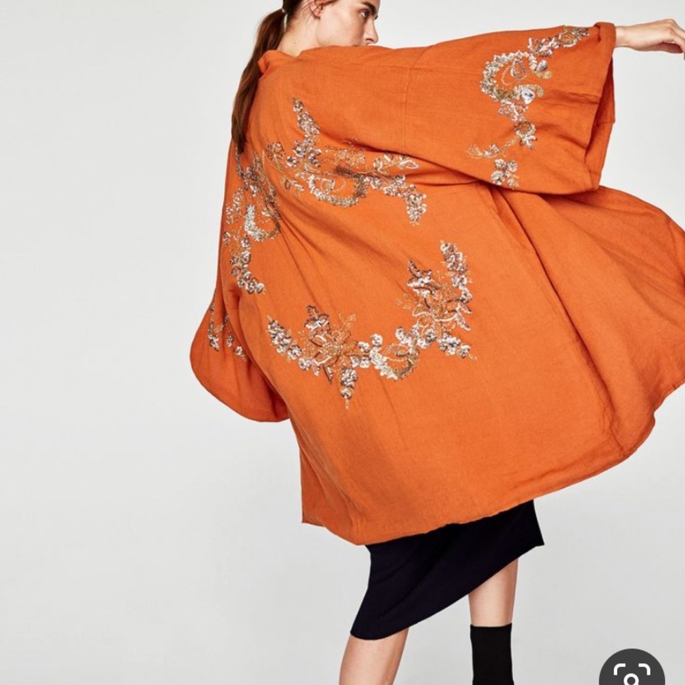Zara Burnt Orange Sequined Kimono Jacket